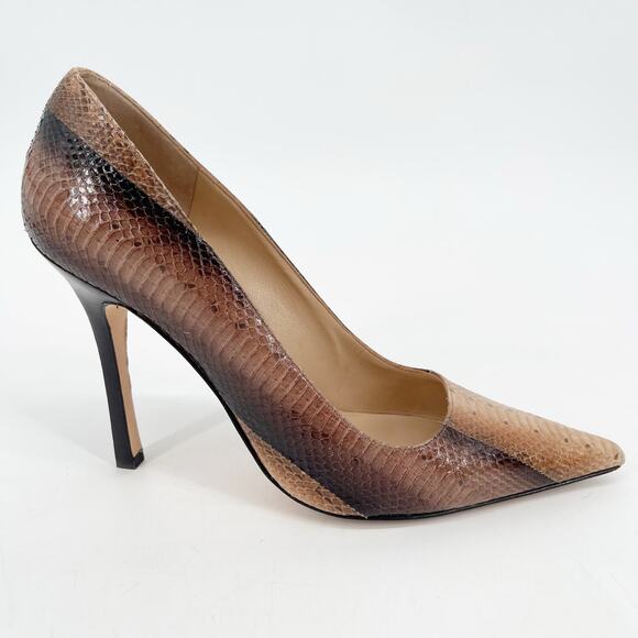 Manolo Blahnik Brown Tan Genuine Python Pointed Toe Stiletto Heel Pumps IT 38 - Picture 3 of 12